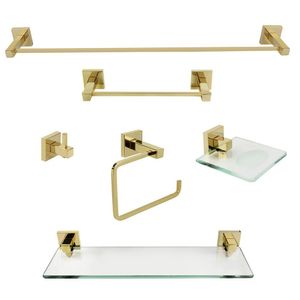 Kit De Acessórios Para Banheiro 6 Peças Inox Square Sq12101 Ducon Metais Gold