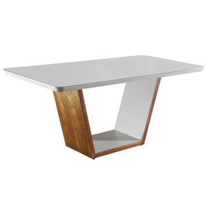 Mesa De Jantar 180x90cm Tampo Madeira/vidro Medelim Mobilare Cinamomo Imbuia/laca Off White