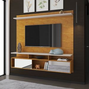 Estante Home Suspensa Para Tv Até 70 Polegadas 2 Portas Com Espelho 2 Prateleiras Sonari Viero Mel/off White
