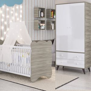 Quarto De Bebê Completo Berço Com Roupeiro 2 Portas 2 Gavetas Estrela Móveis Percasa Fresno/branco