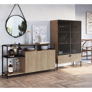 Conjunto Sala De Jantar Cristaleira E Balcão Buffet York Industrial Artesano Hanover/preto