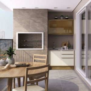 Cozinha Modulada Viena 2 Peças Com 1 Armário Aéreo Vidros Reflecta 1 Balcão Herval Edez Louro Freijó/argila