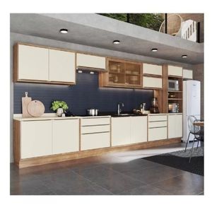 Cozinha Modulada 11 Peças 15 Portas 6 Gavetas Com Divisor De Talheres 1 Nicho Para Forno Viena Edez Louro