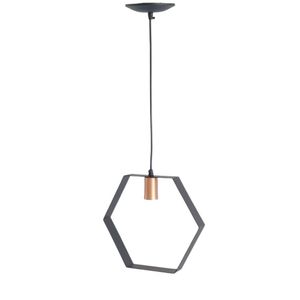 Pendente Sextavado 1 Lâmpada Emalustres Preto