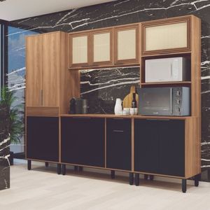 Cozinha Modulada 4 Peças 11 Portas 1 Gaveta 2 Nichos Para Forno Thalita Móveis Sul Moveis Sul Nogal Manchester/preto