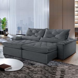 Sofá Retrátil E Reclinável 4 Lugares 240cm Diamond Super Pillow Montano Estofados Veludo Grafite