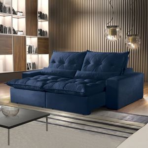 Sofá Retrátil E Reclinável 4 Lugares 230cm Avalon Super Pillow Montano Estofados Veludo Marinho