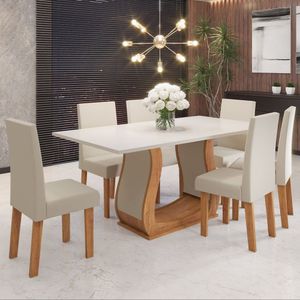 Conjunto Sala De Jantar Mesa Emmy 160x80cm Tampo Mdp Com 6 Cadeiras Venus Viero Móveis Mel/blonde/bege