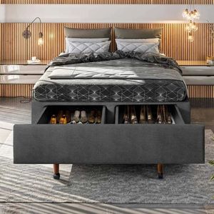 Cama Box Queen Com Sapateira 158X198X30Cm Móveis Digital Suede Cinza