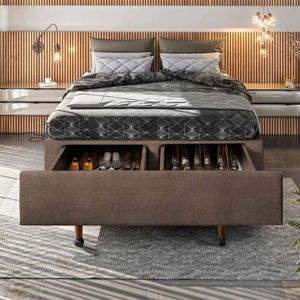 Cama Box Casal Com Sapateira 138X188X30Cm Móveis Digital Suede Areia