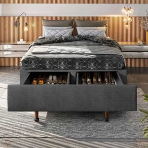Cama Box Casal Com Sapateira 138X188X30Cm Móveis Digital Suede Cinza