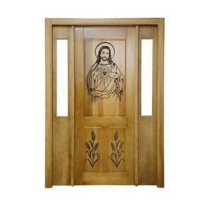Portal Madeira Maciça Vitrô Duplo Cristo Entalhada Completa 143x213x14cm Cedro Rosa Madeira