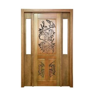 Portal Madeira Maciça Vitrô Duplo Ninho Entalhada Completa 153x213x18cm Cedro Rosa Madeira