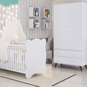 Quarto De Bebê Completo Berço Com Roupeiro 2 Portas 2 Gavetas Estrela Móveis Percasa Branco