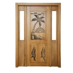 Portal Madeira Maciça Vitrô Duplo Palmeira Entalhada Completa 143x213x16cm Cedro Rosa Madeira