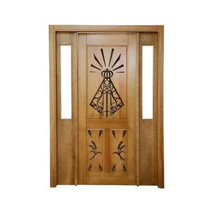 Portal Madeira Maciça Vitrô Duplo Santa Entalhada Completa 143x213x14cm Cedro Rosa Madeira