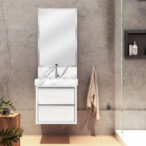 Lavatório Em Porcelanato Para Banheiro 50x22,2cm Top Com Cuba Esculpida Blu Calacata