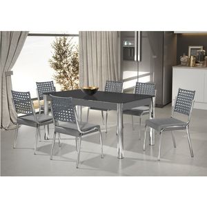 Conjunto Sala De Jantar Mesa Natani 160x90cm Com 6 Cadeiras Natani Junco Aço Nobre Móveis Cinza/preto/cromado