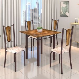 Conjunto De Mesa Tubular 75X75Cm Tampo De Madeira Com 4 Cadeiras Júlia Soma Móveis Botanic Bege/Cacau/Madeira