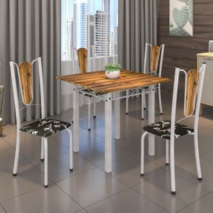 Conjunto De Mesa Tubular 75X75Cm Tampo De Madeira Com 4 Cadeiras Júlia Soma Móveis Preto Floral/Pérola/Madeira