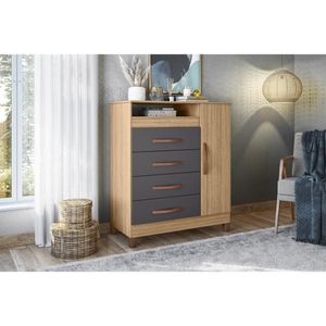 Cômoda 1 Porta 4 Gavetas E 1 Nicho Turquesa Albatroz Móveis Nature/Titanium