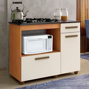 Balcão Para Cooktop 2 Portas 1 Gaveta Violeta Kaiki Móveis Nature/off White
