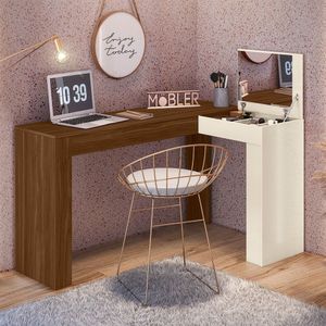 Escrivaninha Penteadeira Em L Porta Objetos 135cm Jade Belaflex Freijó Off White