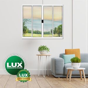Janela De Correr 100x200cm Com Grade Plus Lux Esquadrias Branco
