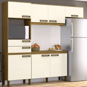 Cozinha Compacta 1 Balcão 1 Armário Alto E Armário Aério 7 Portas 2 Gavetas Star Briz Nature/off White
