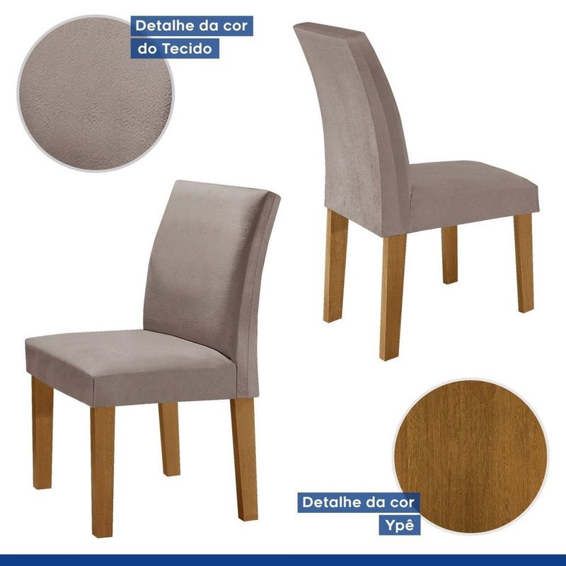 Conjunto Sala de Jantar Mesa Tampo de Vidro 4 Cadeiras Espanha Yescasa  Ypê/Suede Bege