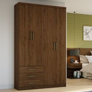 Guarda Roupa Solteiro 4 Portas 3 Gavetas City Henn Castanho Hp