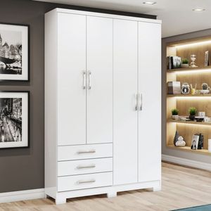 Guarda Roupa Solteiro 4 Portas 3 Gavetas City Henn Branco
