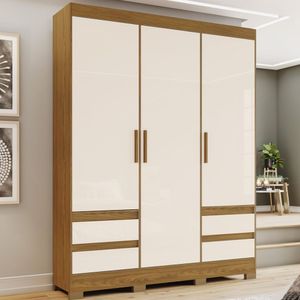 Guarda Roupa Solteiro Com Espelho 3 Portas 4 Gavetas Lema Briz Nature/off White