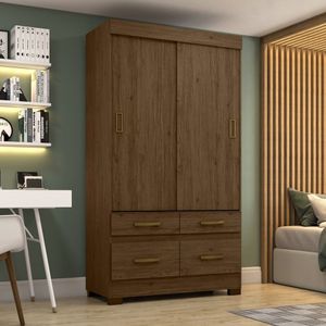 Guarda Roupa 2 Portas Deslizantes 4 Gavetas Marel Briz Castanho Hp/castanho Hp/off White