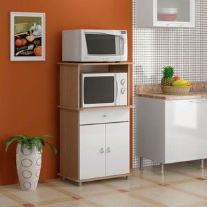 Balcão Para Forno Multiuso 2 Portas 1 Gaveta Ba-30 Ditália Móveis Carvalho/Branco