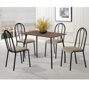 Conjunto Sala De Jantar Mesa 100X60Cm Com 4 Cadeiras Flora Aço Nobre Móveis Preto/Marrom/Bege