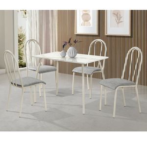 Conjunto Sala De Jantar Mesa 100X60Cm Com 4 Cadeiras Flora Aço Nobre Móveis Cinza/Off White