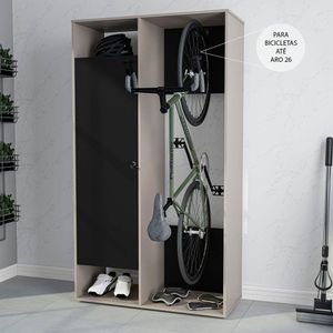 Armário Multiuso 1 Porta 1 Gaveta E Suporte Para Bicicleta Nepal Cinza/Preto