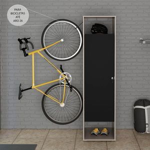 Armário Suspenso Com 1 Suporte Para Bicicleta 1 Porta Nepal Politorno Cinza/Preto
