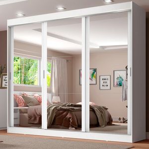 Guarda-Roupa Casal Napoli 3 Portas de Espelho Branco Madesa