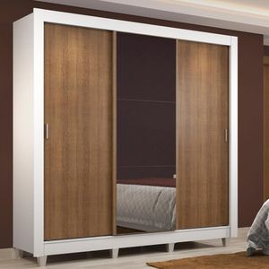 Guarda Roupa Casal Lyon 3 Portas de Correr com Espelho 2 Gavetas Madesa
