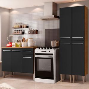 Cozinha Compacta Madesa Balcão e Paneleiro Rustic/preto