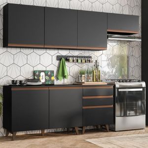 Cozinha Completa Reims com Armário e Balcão Preto Madesa