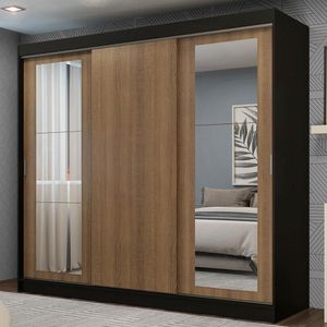 Guarda-roupa Casal Kansas 3 Portas de Correr com Espelhos 3 Gavetas Madesa