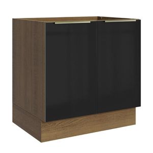 Balcão Madesa Lux 80 cm 2 Portas Rustic e Preto