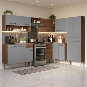 Armário De Cozinha Completa De Canto 417Cm Cinza/ Madesa