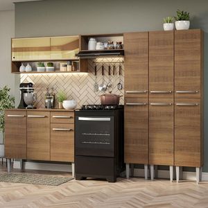 Armário De Cozinha Completa 261Cm Madesa 08 Rustic