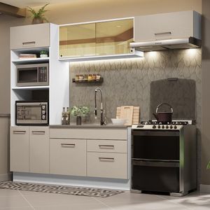 Armário De Cozinha Completa 270cm Branco/crema Agata Madesa 04 Branco/crema