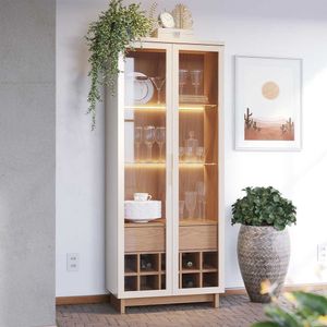 Cristaleira Decorativa Com Led Tenerife Off White/freijó G73 - Gran Belo