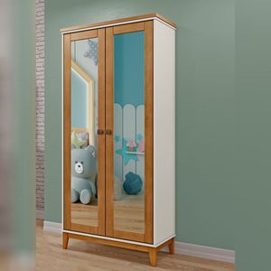 Armário Organizador Decorativo Every Madeira 2 Portas Com Espelho Offwhite/Freijó G74 - Gran Belo